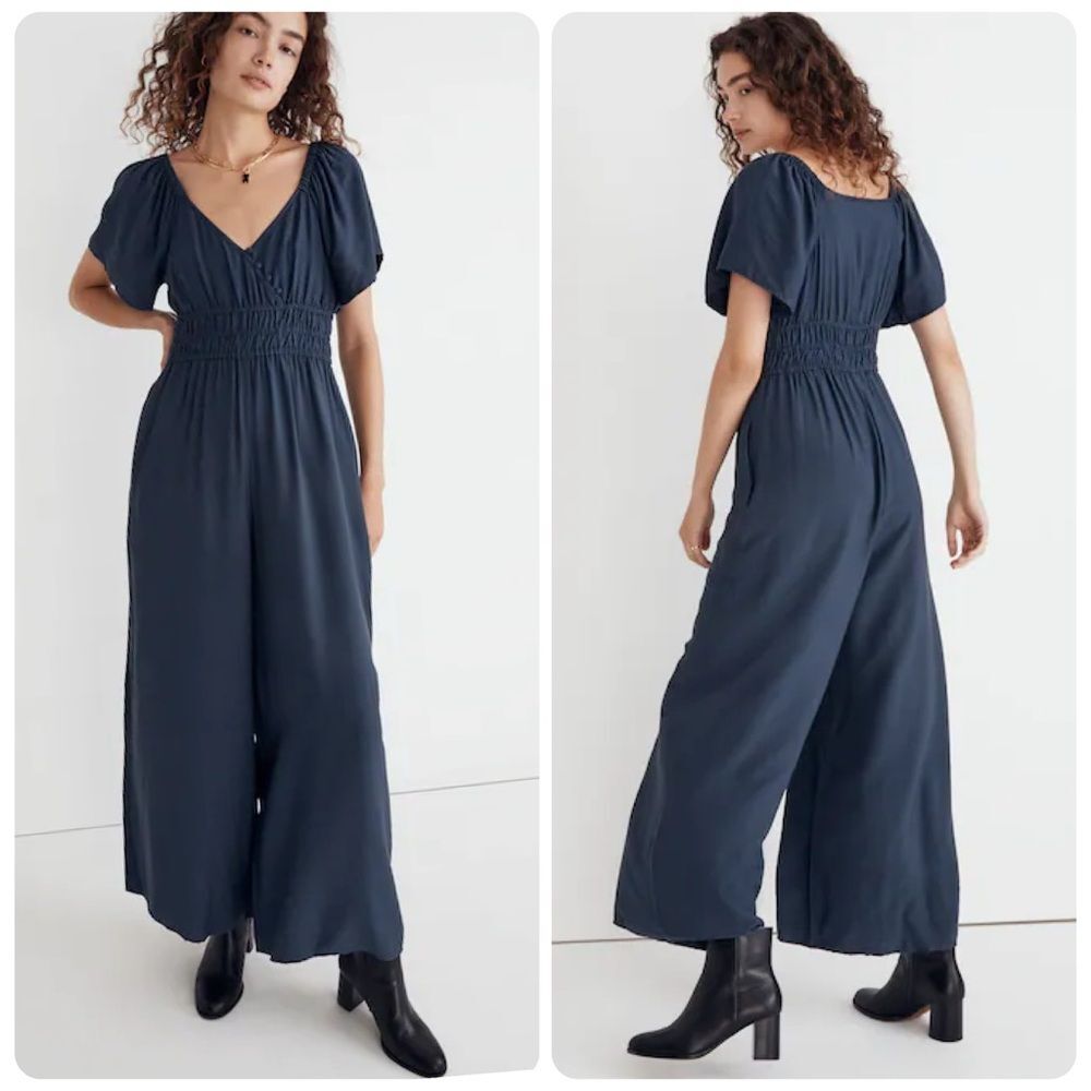 Madewell Twill Wide-Leg Jumpsuit in Dark Baltic | Small